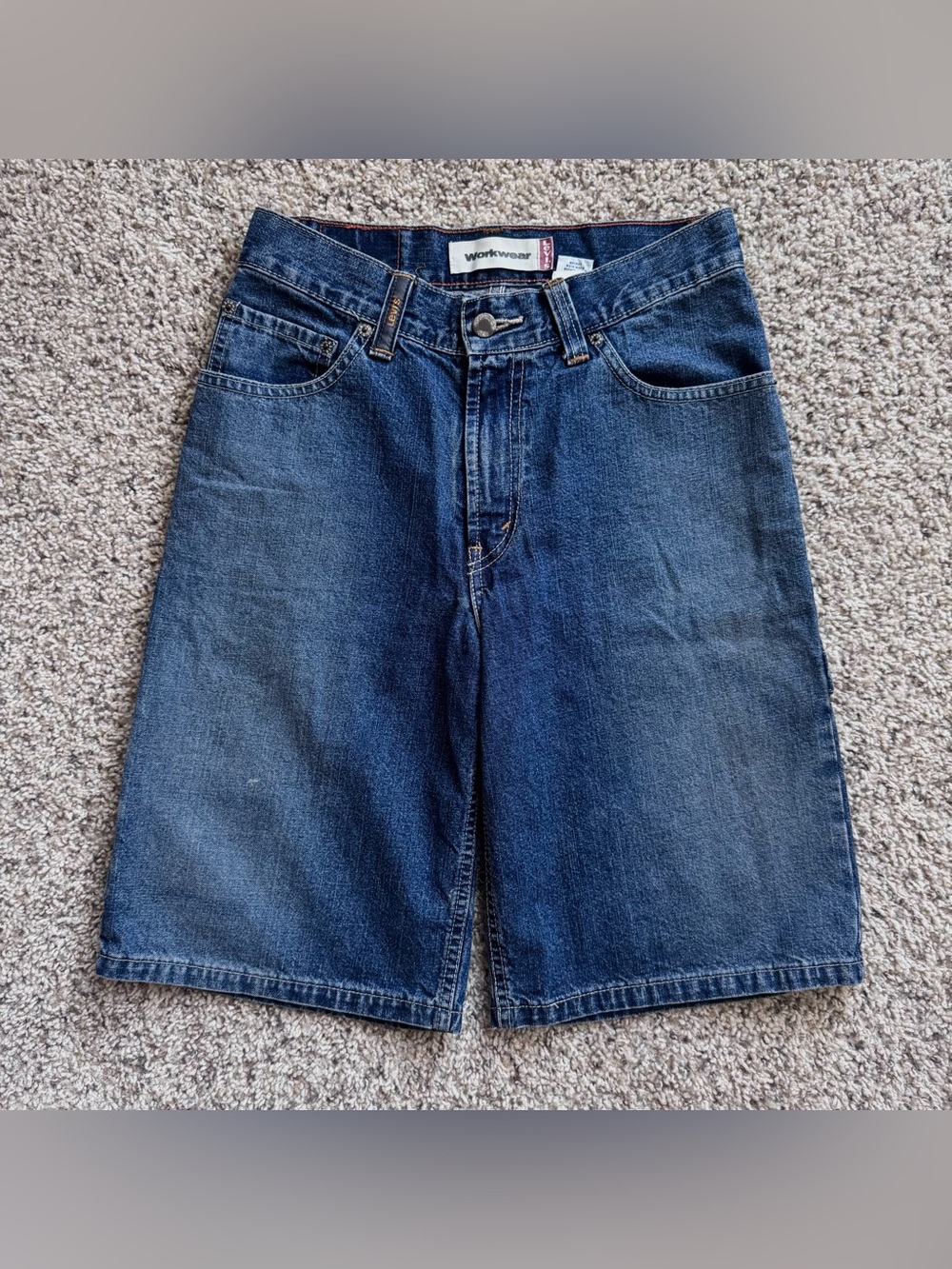 Vtg Levi’s Workwear 12 Carpenter Denim Jorts Y2K Baggy Long Jean Shorts 28x10